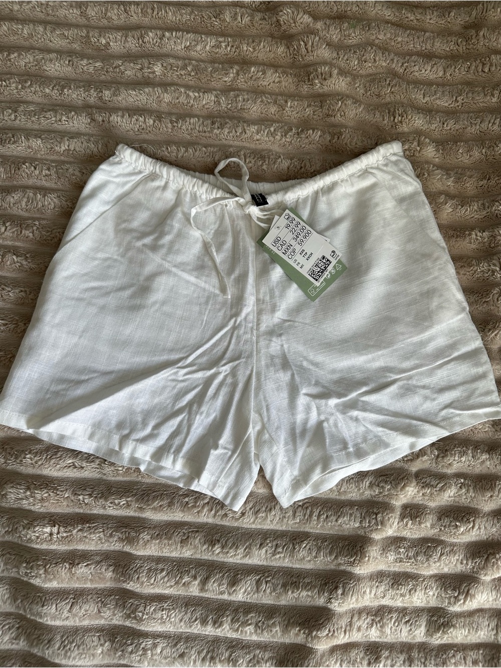 Cotton On White Linen-Blend Drawstring Shorts